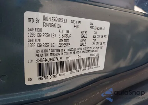 2005 Dodge Grand Caravan Sxt из США, поврежденный, VIN 2D4GP44L95R574103